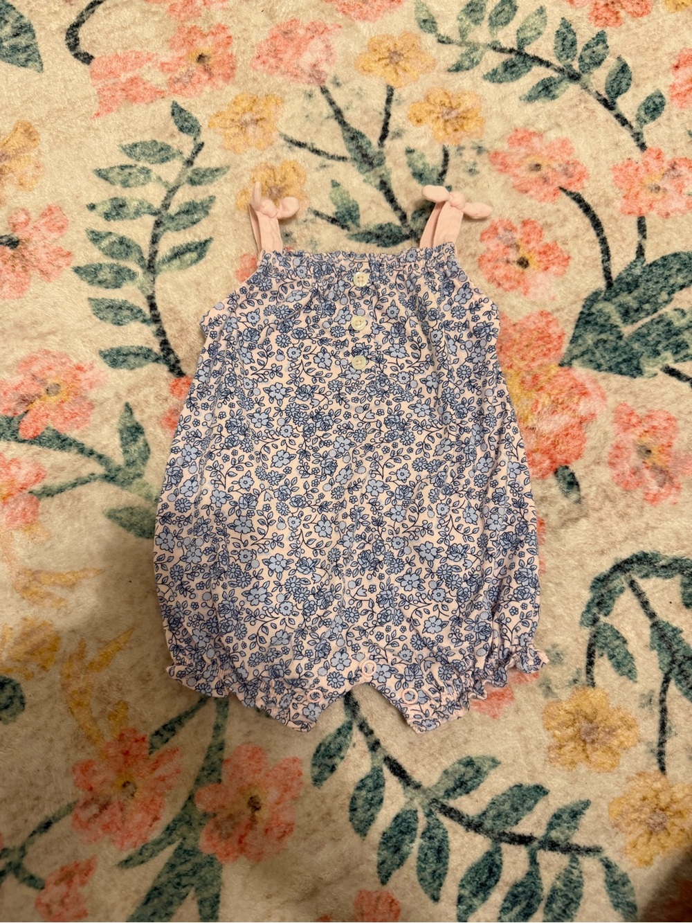Carter's Blue Floral Romper with Pink Straps